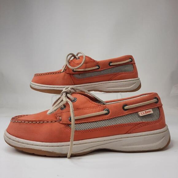 L.L. Bean Leather‎ Loafers Deck Shoes Peach Colored Women's Size 6M - Picture 1 of 10
